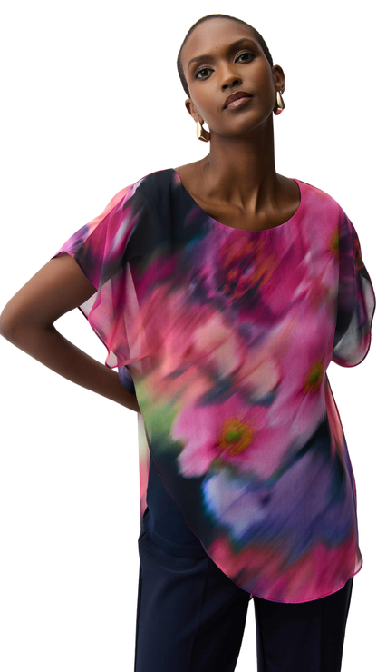 Recycled Chiffon Floral Print Asymmetrical Layered Top. Style JR261281