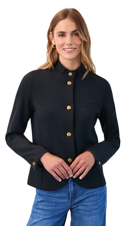 Gold Button Braid Details Black Blazer. Style FD1956396