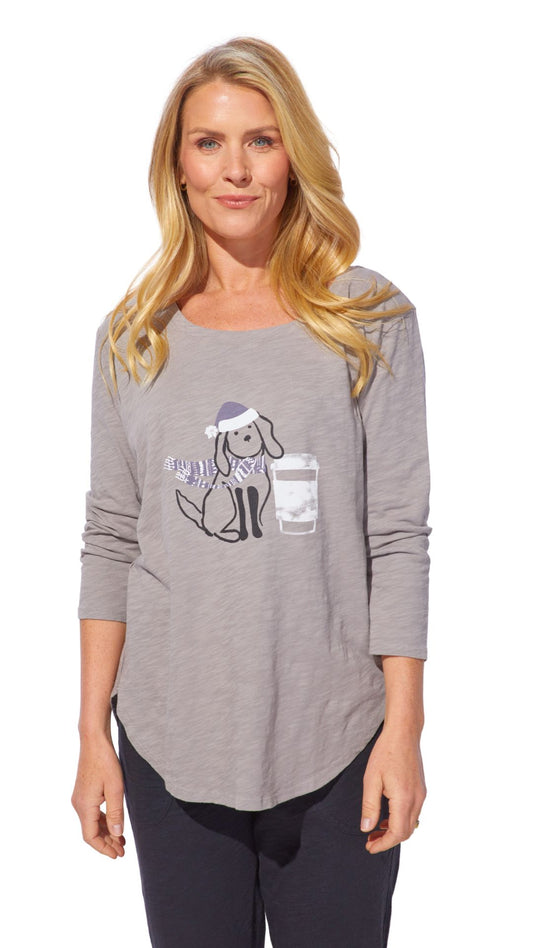3/4 Sleeve Latte Puppy Top. Style ESC41204
