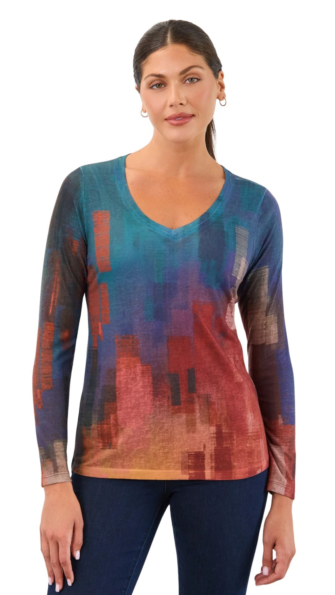 "Embers" Long Sleeve V-Neck Top. Style FD3332451