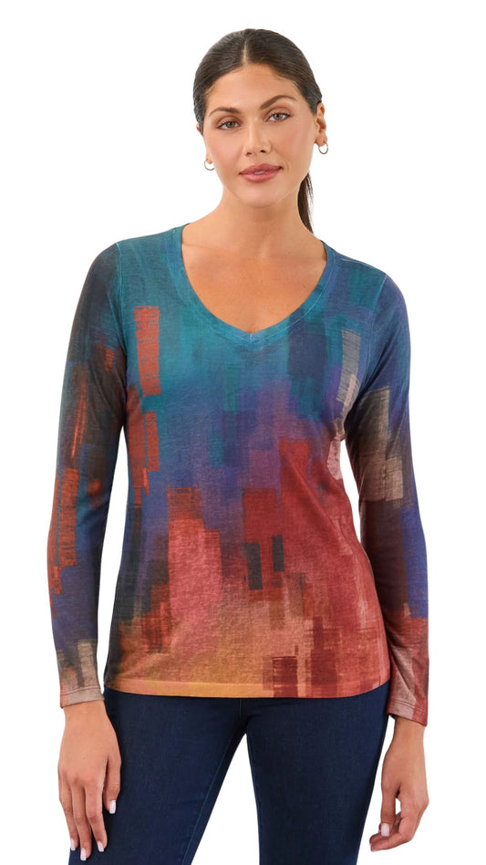 "Embers" Long Sleeve V-Neck Top. Style FD3332451