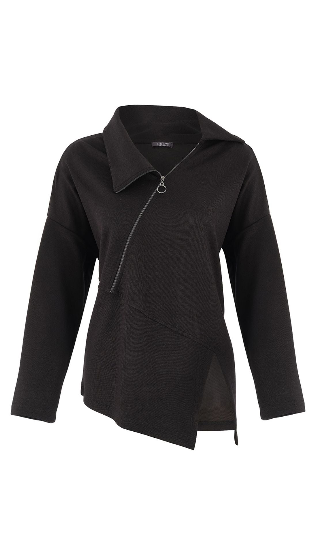 Diagonal Zipper Asymmetrical Bottom Hem Top. Style DOLC75171