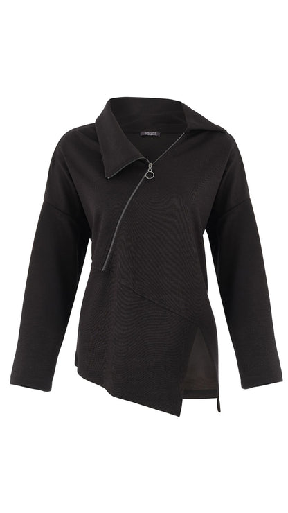 Diagonal Zipper Asymmetrical Bottom Hem Top. Style DOLC75171