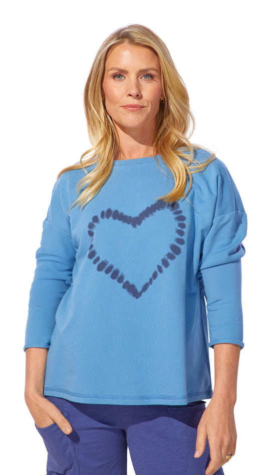 Long Sleeve Round Neck Heart Print Top. Style ESC44501