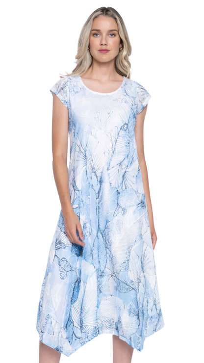 Blue Floral Cap Sleeve Printed Dress. Style PYGC633QD