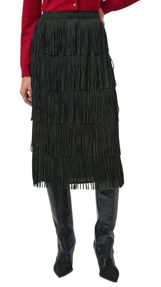 Tiered Fringe Pleated Pencil Skirt. Style JR254901