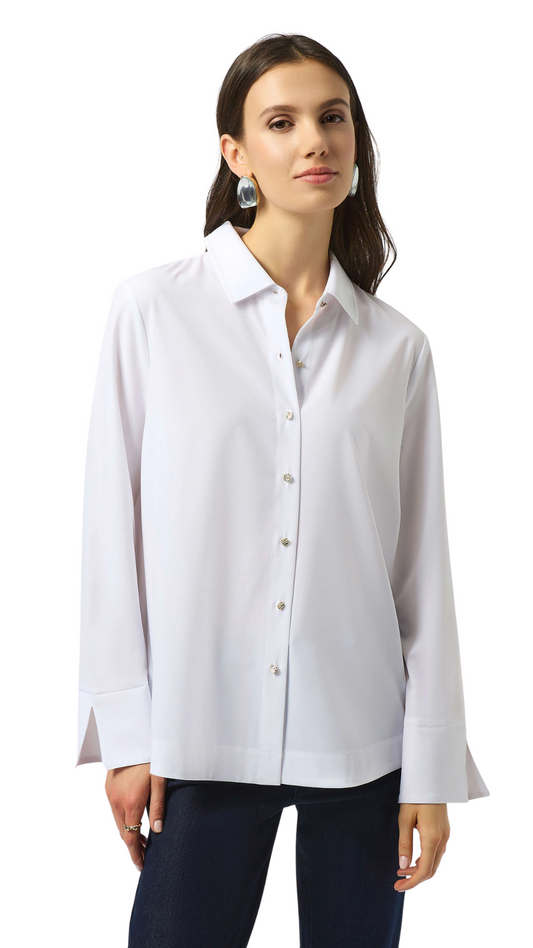 Stretch Poplin Button-Front Boxy Blouse. Style JR253923