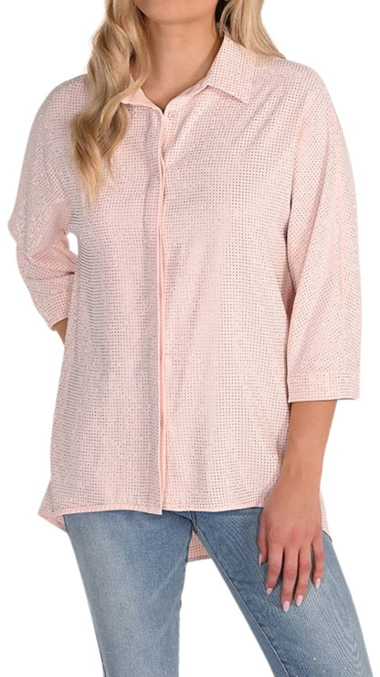 Rhinestone Embellished 3/4 Sleeve Shirt. Style FL266514