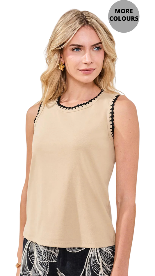Crochet Trim Ribbed Sleeveless Top. Style TR2430O-8367