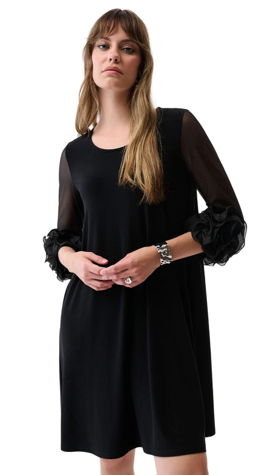 Ruffle Trim Mesh & Knit A-line Dress. Style JR261212