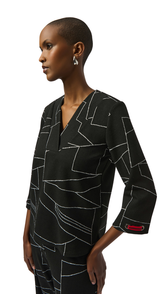 Jacquard Knit Abstract Print Boxy Top. Style JR253079
