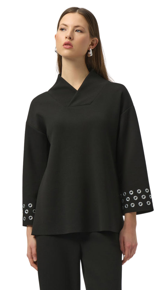 Scuba Jersey Grommet Detail Shawl Collar Top. Style JR254067