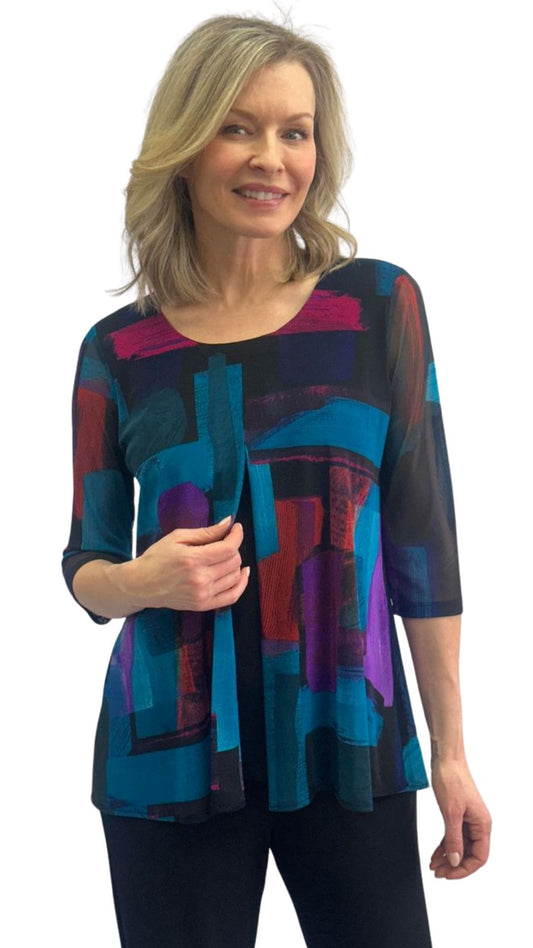 Abstract Print Overlay 3/4 Sleeve Top. Style SW102263
