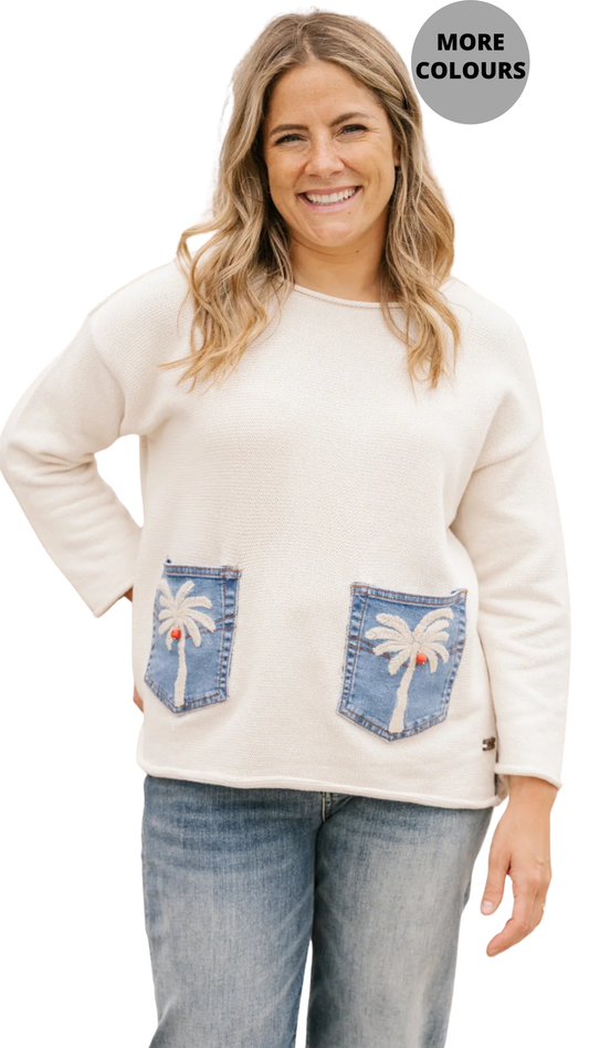 Embroidery Detail Pockets Knit Sweater. Style SHNP5733