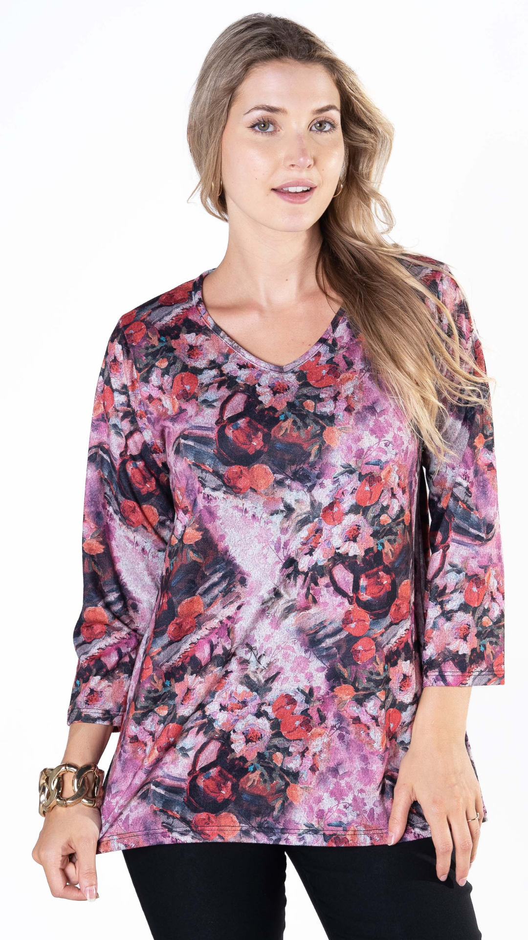 Plus Size Pink Floral Print Top. Style JDA5502-X1