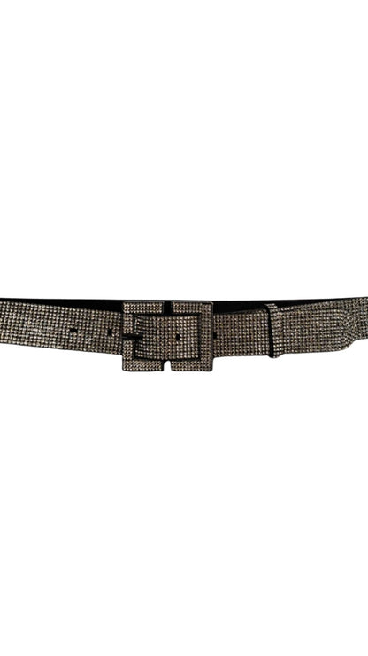 Woven Bedazzled Silver Buckle Belt. Style FLA26802