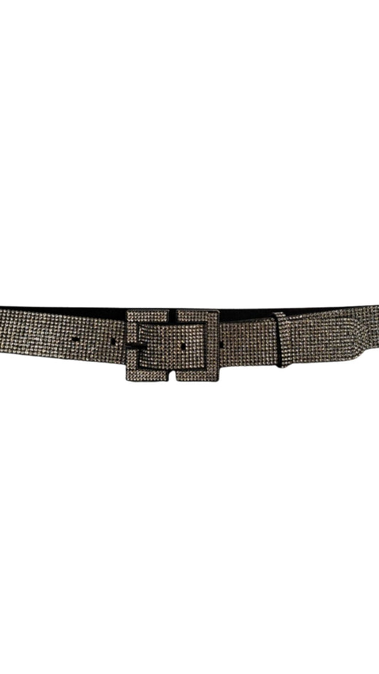 Woven Bedazzled Silver Buckle Belt. Style FLA26802