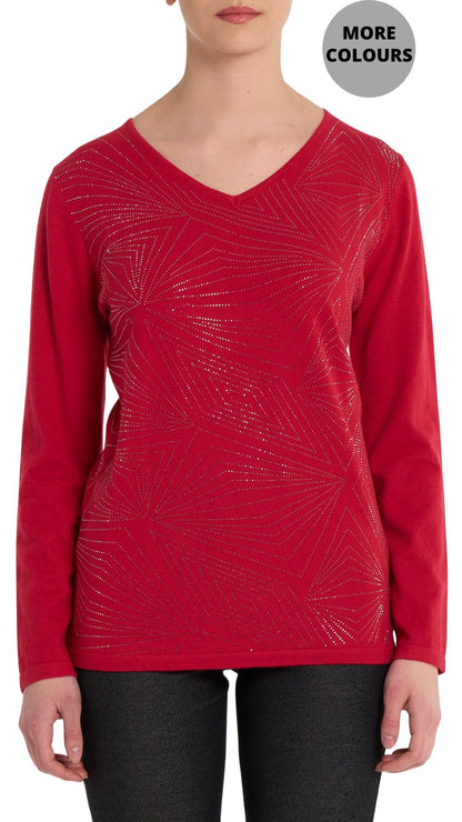 Rhinestone Pattern Lightweight Long Sleeve Top. Style MIGN4066