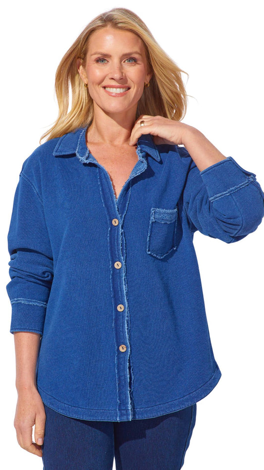 Button-Front Anywhere Light Shacket. Style ESC28095