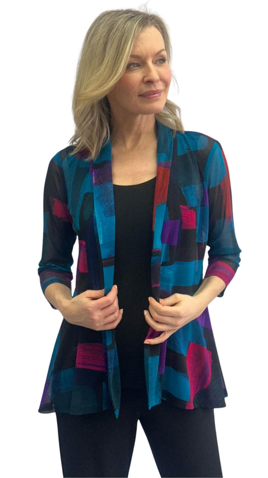 Mesh Open Front Abstract Print Jacket. Style SW101201