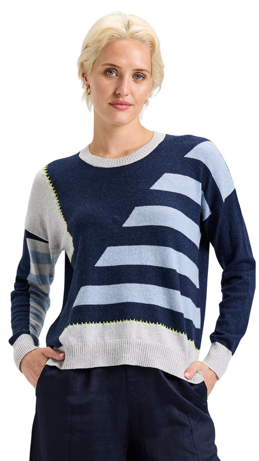 Half Stripe Long Sleeve Knit Sweater. Style ZKP7531U