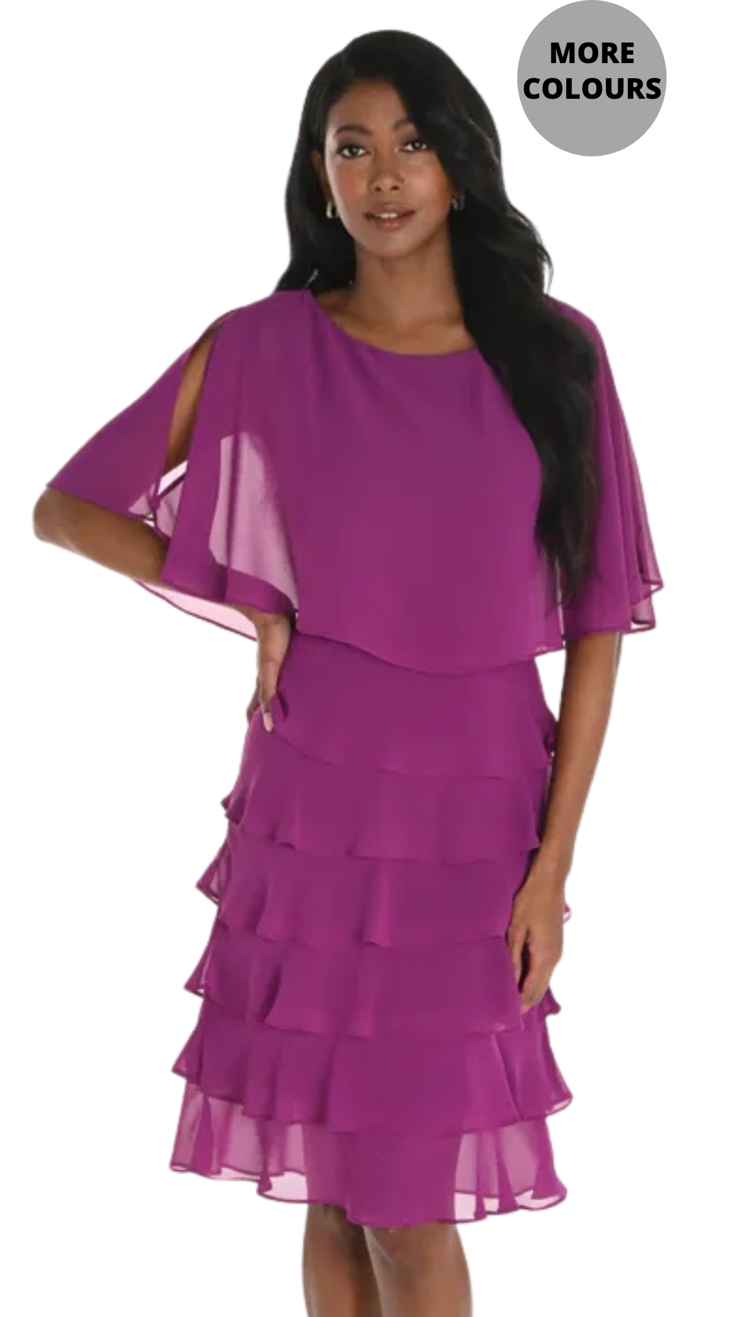 Multi Flutter Layer Cape Sleeves Solid Colour Dress. Style FL259029