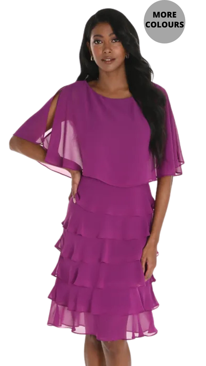 Multi Flutter Layer Cape Sleeves Solid Colour Dress. Style FL259029