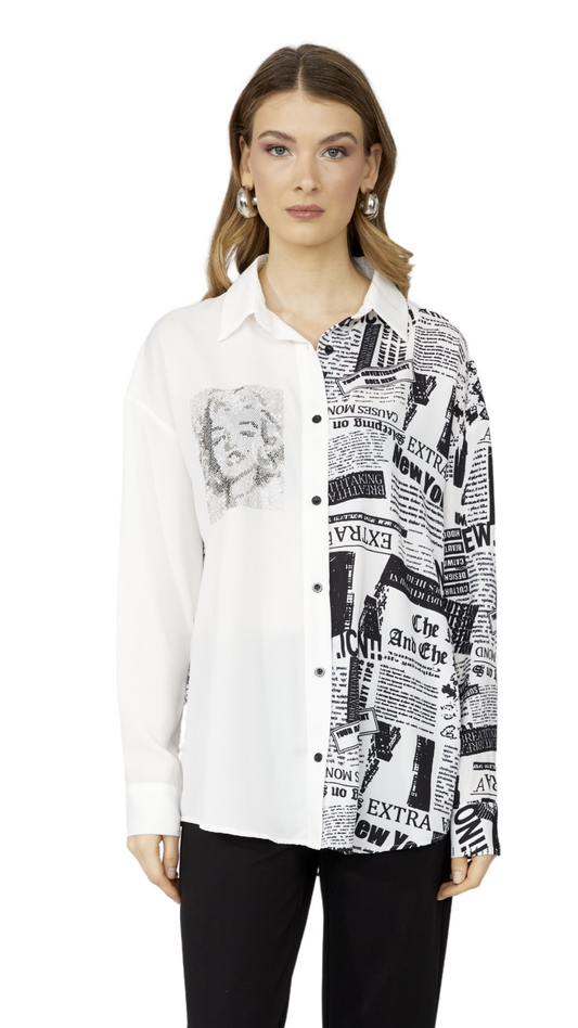 Buttoned Graphic Marilyn Monroe Print Shirt. Style FL251529