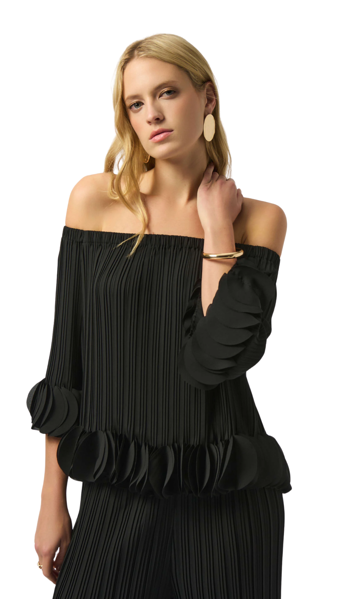 Georgette Off Shoulder Pleated Top. Style JR253939