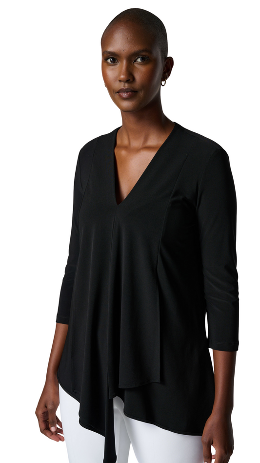 V-Neck Black Asymmetric Tunic. Style JR161066-BLK