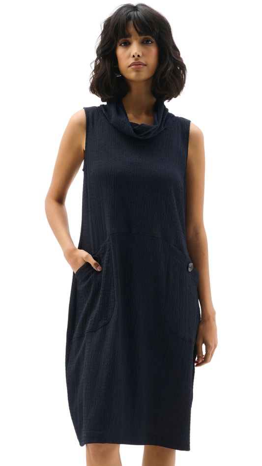 Textured Knit Funnel Collar Trapeze Dress. Style JR262114