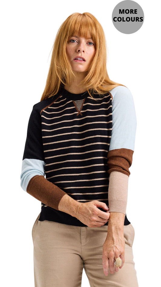 Striped Middle & Colour Block Sleeves Knit Sweater. Style ZKP7534U