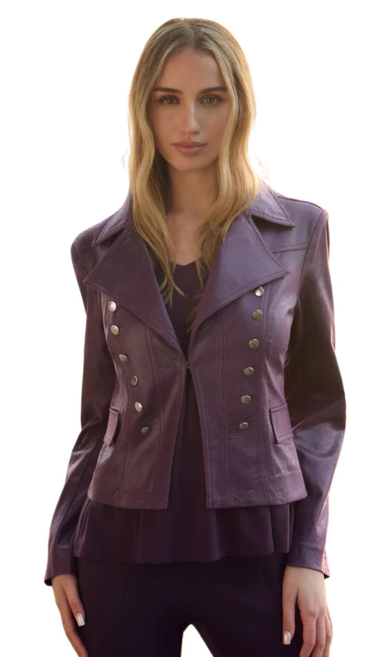 Plum Faux Leather Motorcycle Jacket. Style FL253724