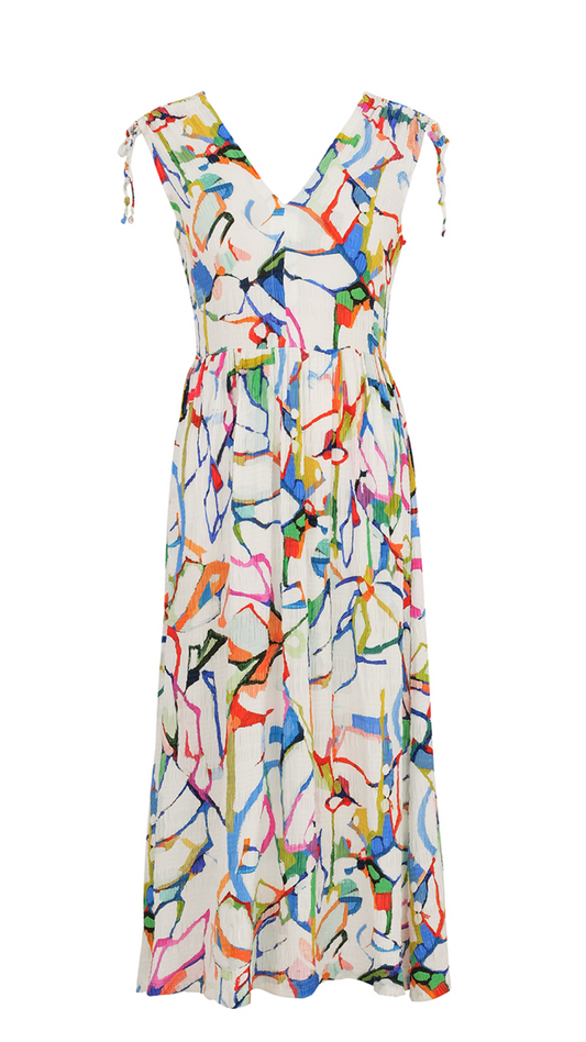 "Fighting The Wind" Artist Print Sleeveless Shoulder Gather Dress. Style DOLC25646