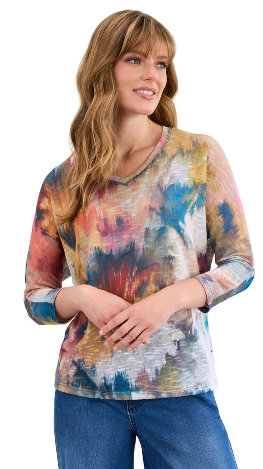 "Fall Bouquet" Dolman V-Neck 3/4 Sleeve Top. Style FD3705955