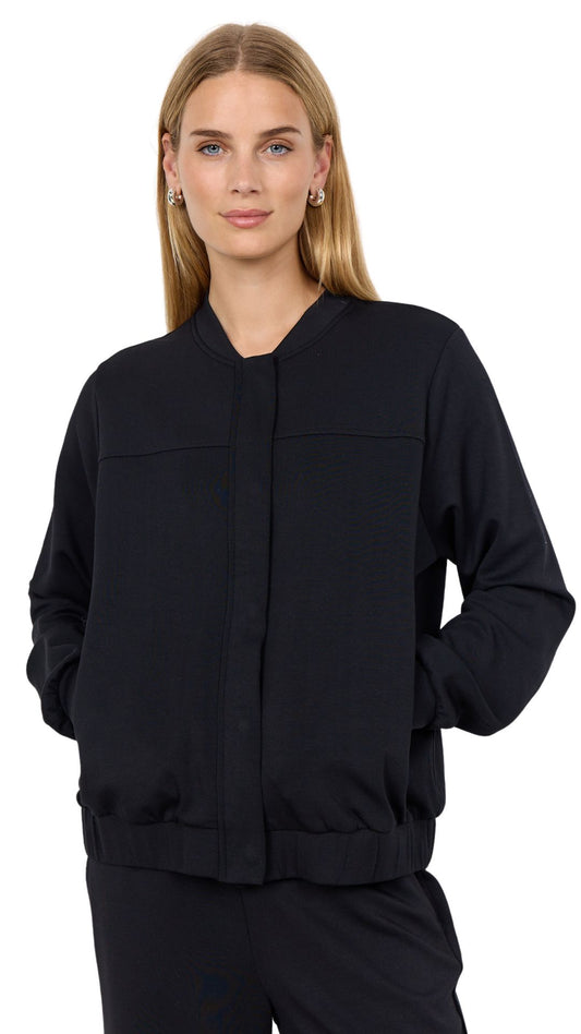 Black Button Front Bomber Jacket. Style SOYA4PF26942