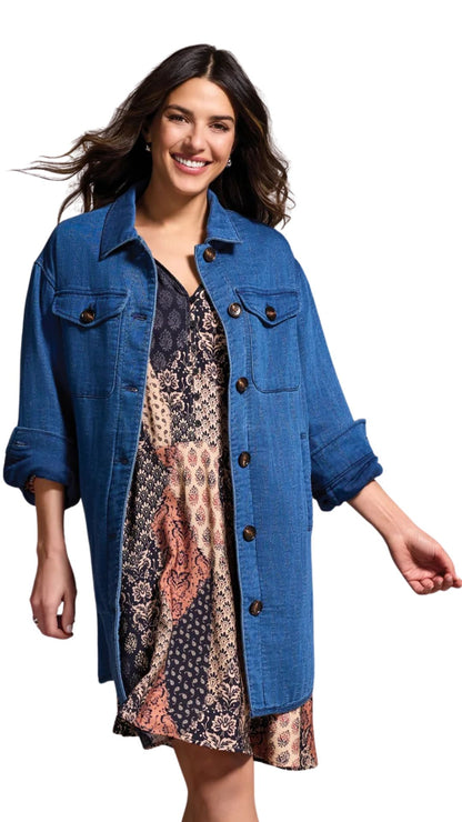 Long Button Front Quilted Shacket. Style TR5902O-5352