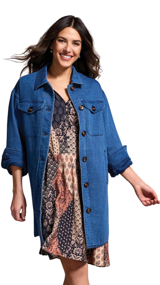 Long Button Front Quilted Shacket. Style TR5902O-5352