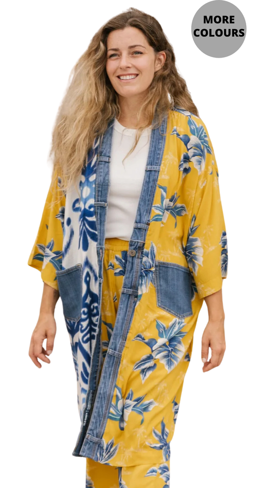 Printed Fabric Open Front Long Length. Style SHNP5211