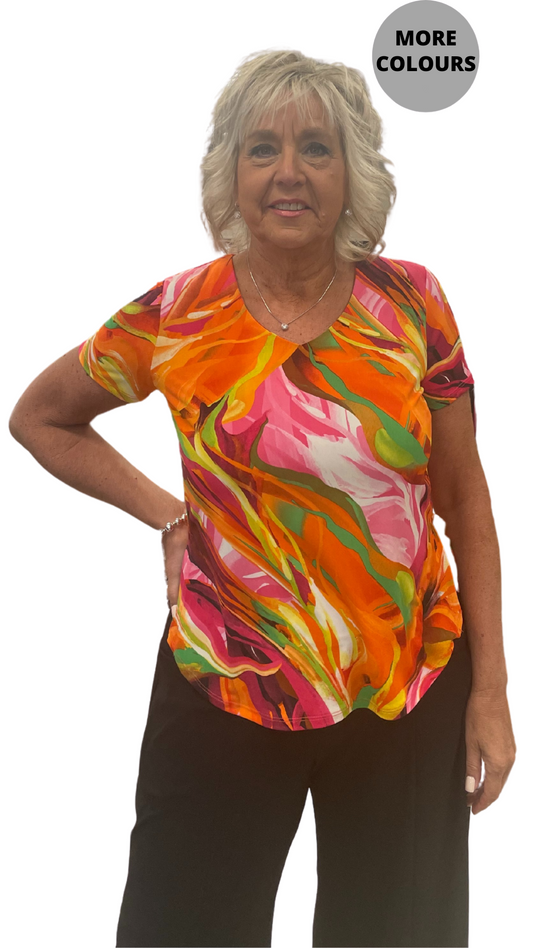 Petite Side Slit V-Neck Short Sleeve Top. Style SW202277P