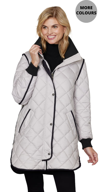Black Piping Trim Detail Quilted Puffer Jacket. Style JUN2069-66