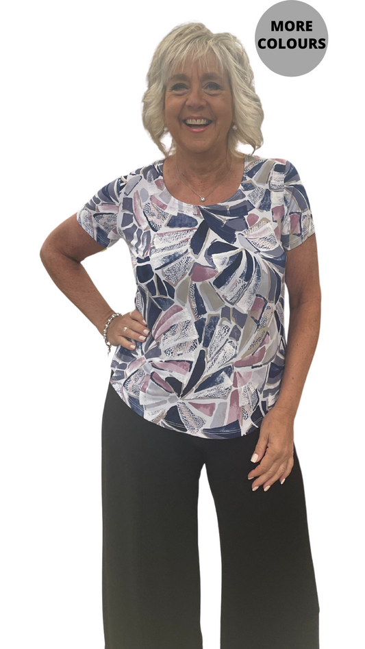 Petite Side Slit Round Neck Short Sleeve Top. Style SW202276P
