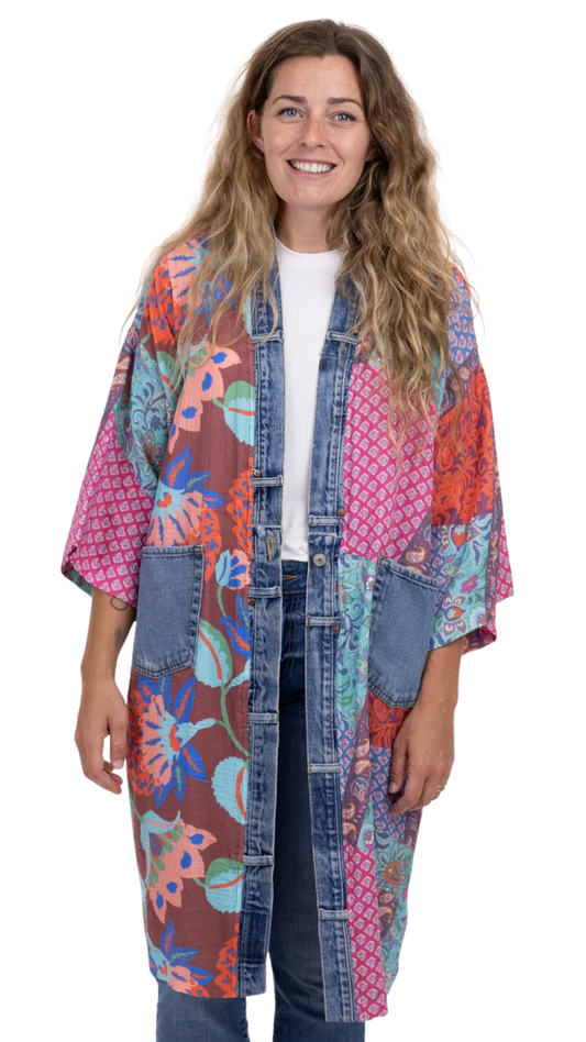 Cotton Abstract Print Long Length Cardigan. Style SHNP5820