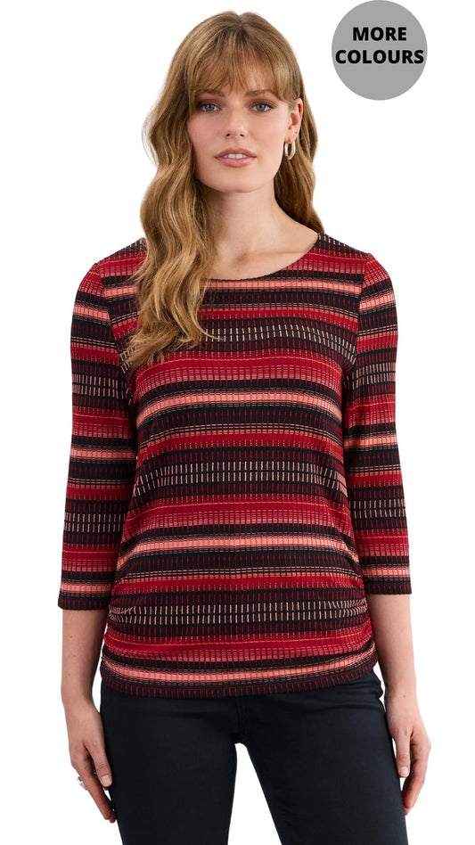 3/4 Sleeve Ruched Side Top. Style FD3245109