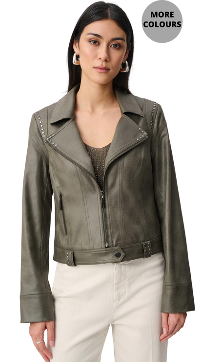 Foiled Faux Suede Fitted Rhinestone Details Jacket. Style JR263907