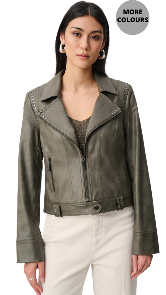 Foiled Faux Suede Fitted Rhinestone Details Jacket. Style JR263907