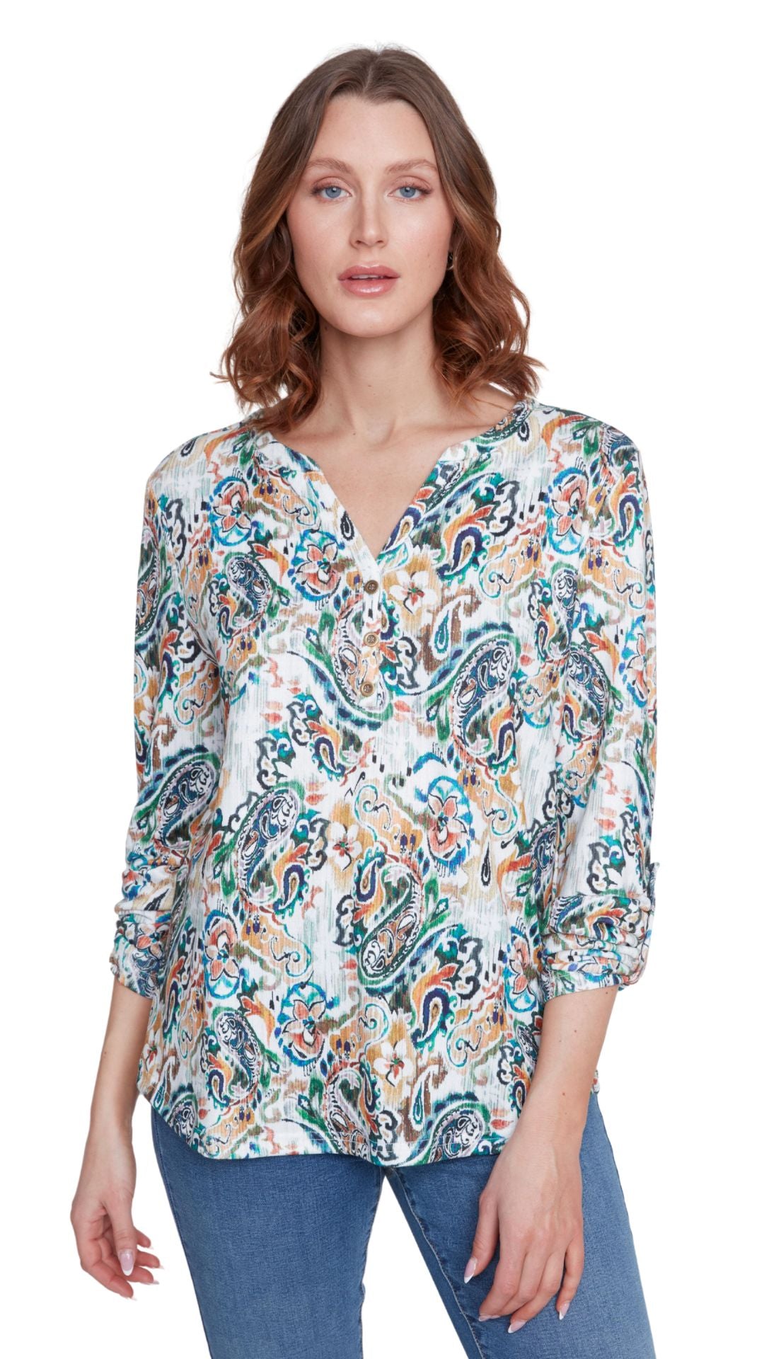 Henley Style Roll Up Sleeve Top. Style CYC2525025