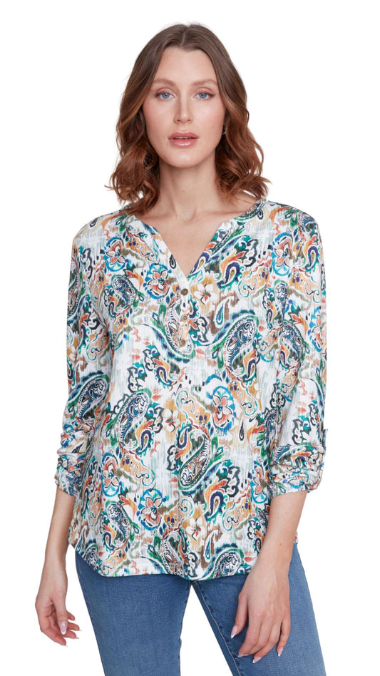 Henley Style Roll Up Sleeve Top. Style CYC2525025