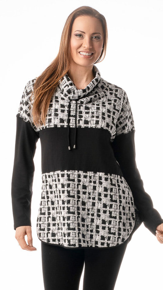 Cowl Neck Houndstooth Pattern Tunic. Style PE616-4503