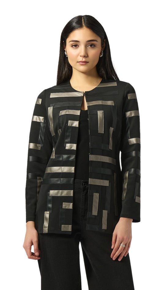 Scuba & Leatherette Collarless Jacket. Style JR253929